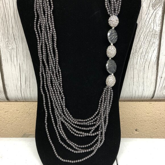 Joan Boyce Jewelry - Joan Boyce Gunmetal Gray and Crystal Beaded Multi Strand Statement Necklace  **